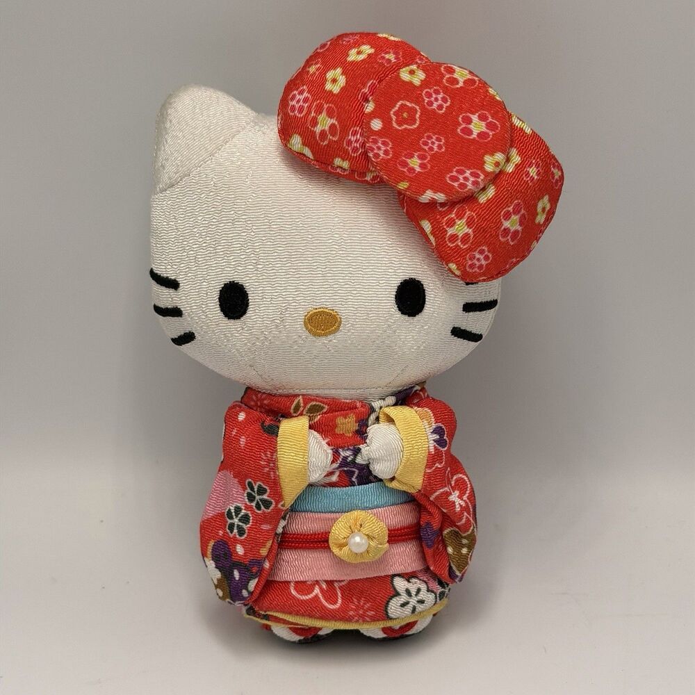 Sanrio Hello Kitty Red Floral Kimono Plush Doll 6” Crepe Fabric Japan Exclusive